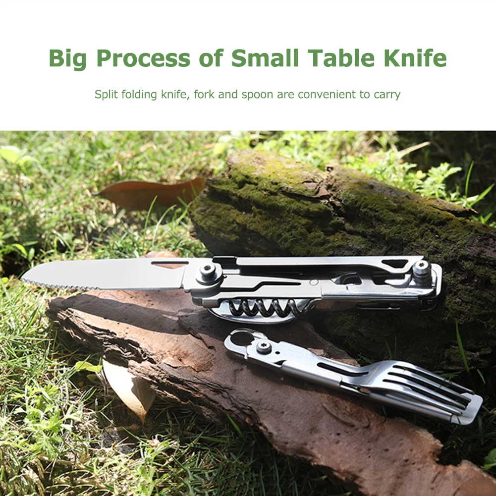 6 في 1 متعددة الوظائف يمكن فتاحة الزجاجات طوي المحمولة شوكة ملعقة أدوات المائدة EDC أداة السلس للسفر شواء أواني الطعام #2