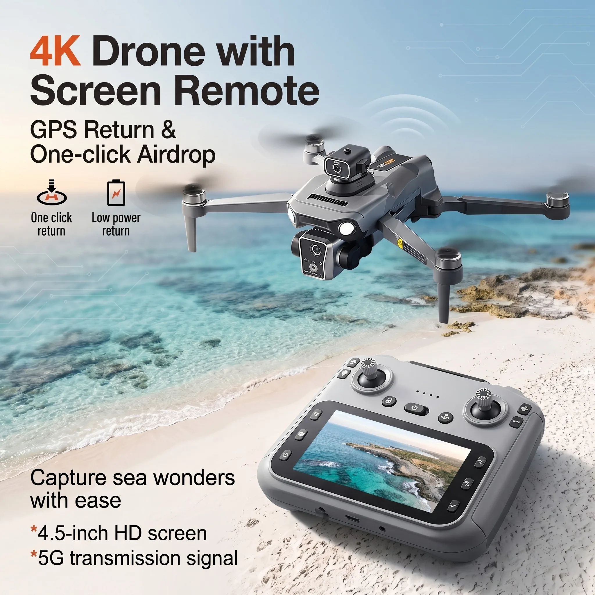 K19 MAX GPS Drone Fishing Air Drone Automatic Turnaround 5G WIFI Screen Obstacle Avoidance Drone Professional Camera FPV RC Dron