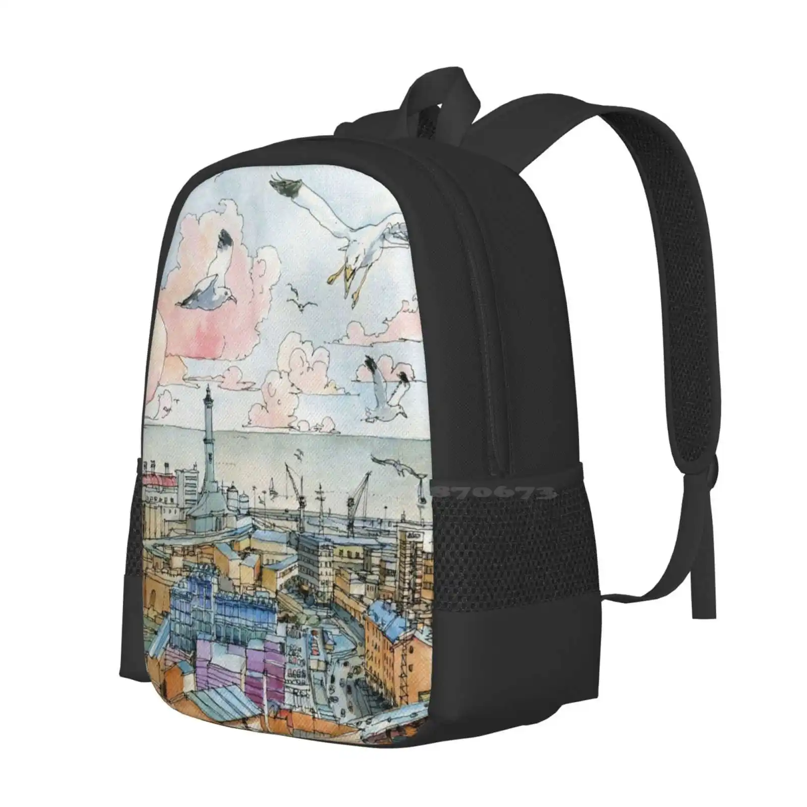 Genova E La Lanterna Hot Sale Schoolbag Backpack Fashion Bags Genoa Genova Historical Monuments Panoramic Landscapes Watercoror