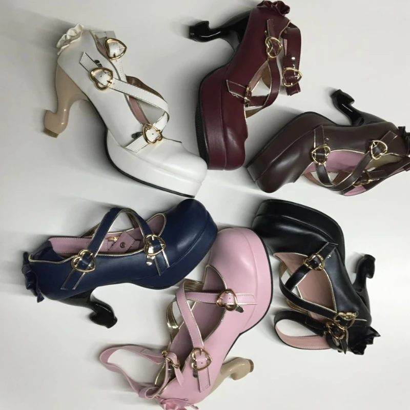Japanese Style Sweet Bow Princess Lolita Shoes Buckle Strap Thick Platform Pumps Cosplay Shoes