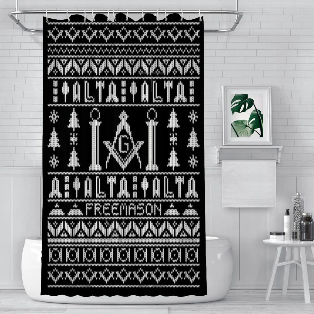 Ugly Christmas Sweater Design Masonic Shower Curtains Freemason Waterproof Bathroom Decor with Hooks Home Accessories