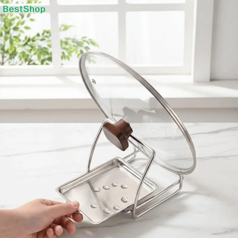 ♩ Estante para tapas de ollas de acero inoxidable, moderno y resistente, soporte para cucharas, a prueba de óxido, antideslizante, organizador de cocina, almacenamiento para tablas de cortar