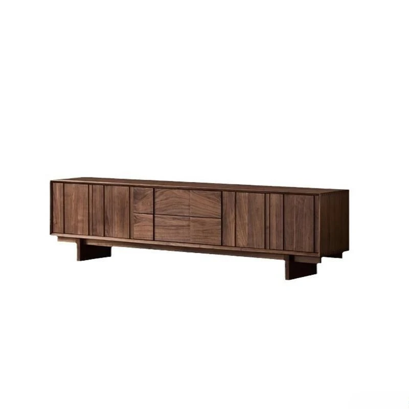 

North American black walnut retro TV cabinet living room medieval all solid wood floor to ceiling heightened TV cabinet