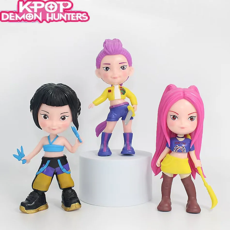 

3PCS Kpop Demon Hunters Anime Figure Toys Cute PVC Movable Joints Action Figure Model Dolls Kids Birthday Decoration Toy Gift