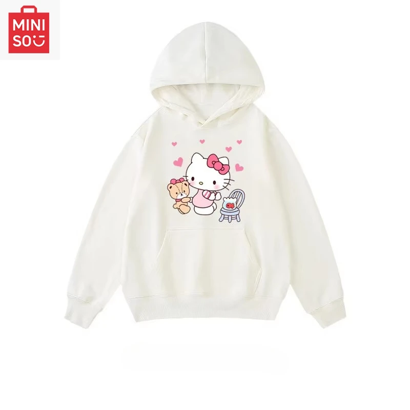 

Милая женская толстовка с капюшоном Sanrio с принтом Hello Kitty, осенне-зимний повседневный пуловер на открытом воздухе