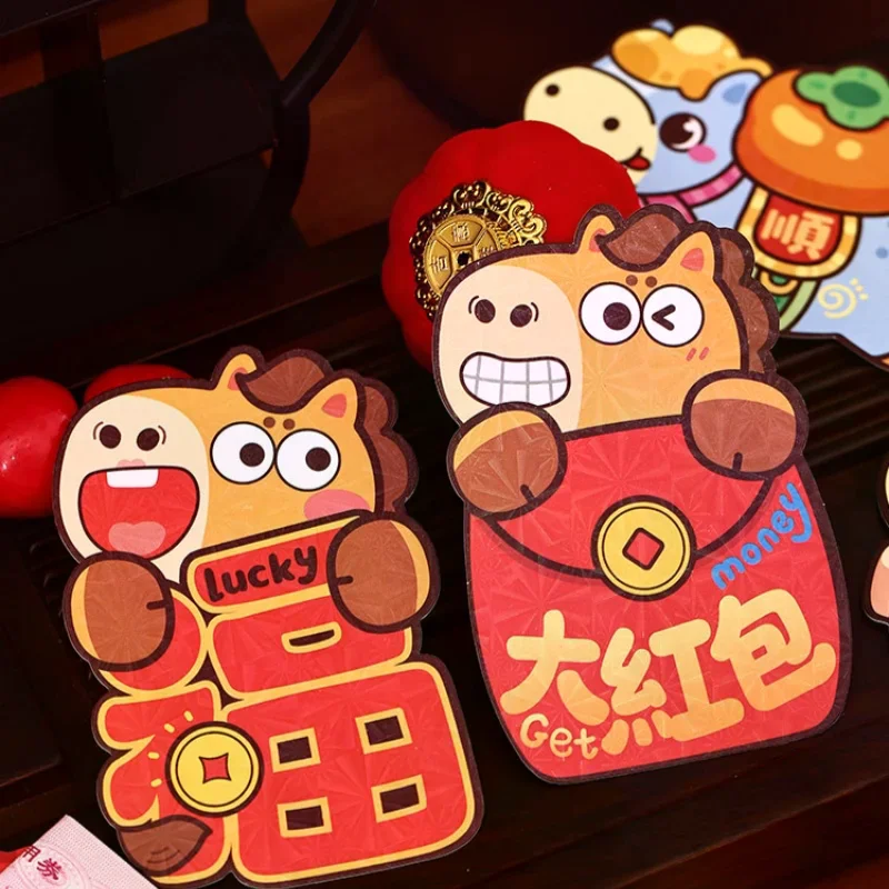 6PCS 2026 Horse Year Red Envelope New Year Wedding Kids Gift Cartoon Pony Pattern Lucky Money Envelopes Red Packets