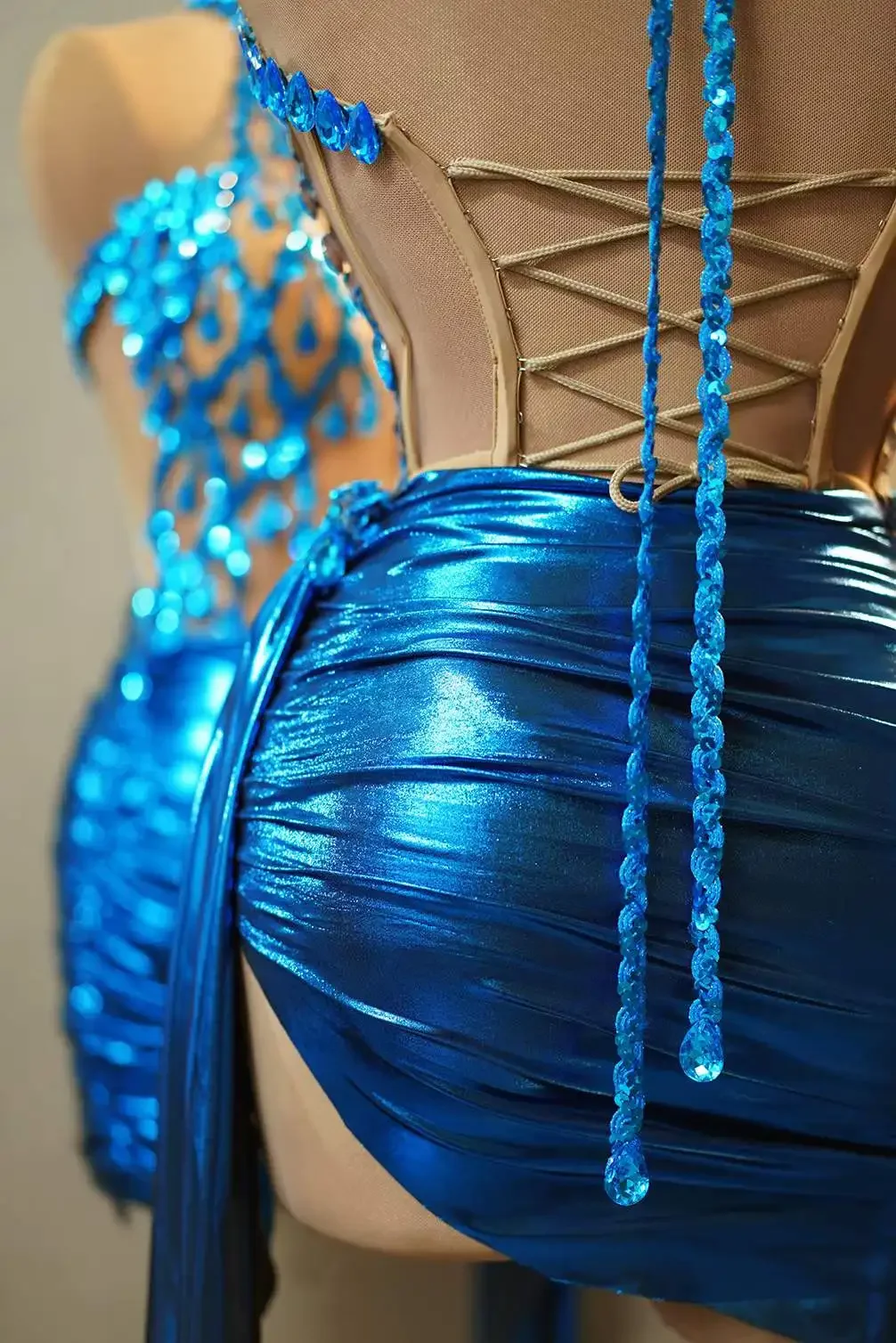 Tie Straps Sparkly Women Crystals Dress Sleeveless Sexy Dance Drag Queen Costume Cheerleading Las Vegas Showgirl Stage Wear