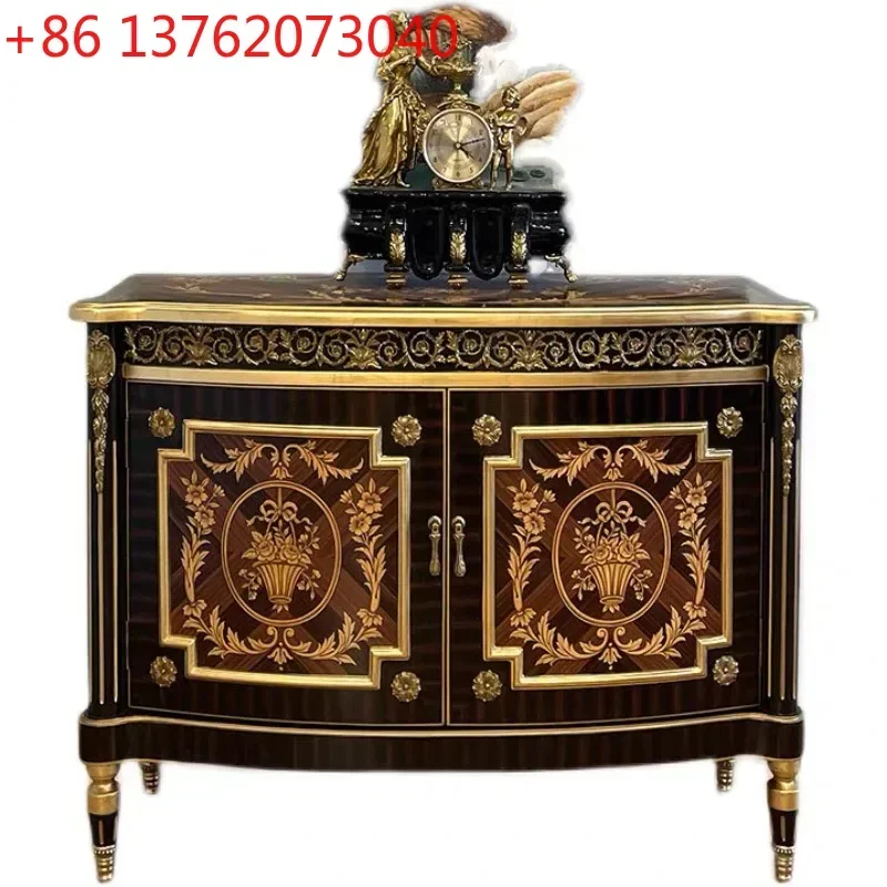 Neoclassical entrance cabinet carved dining side cabinet luxury gold foil painted solid wood decorative cabinet6220