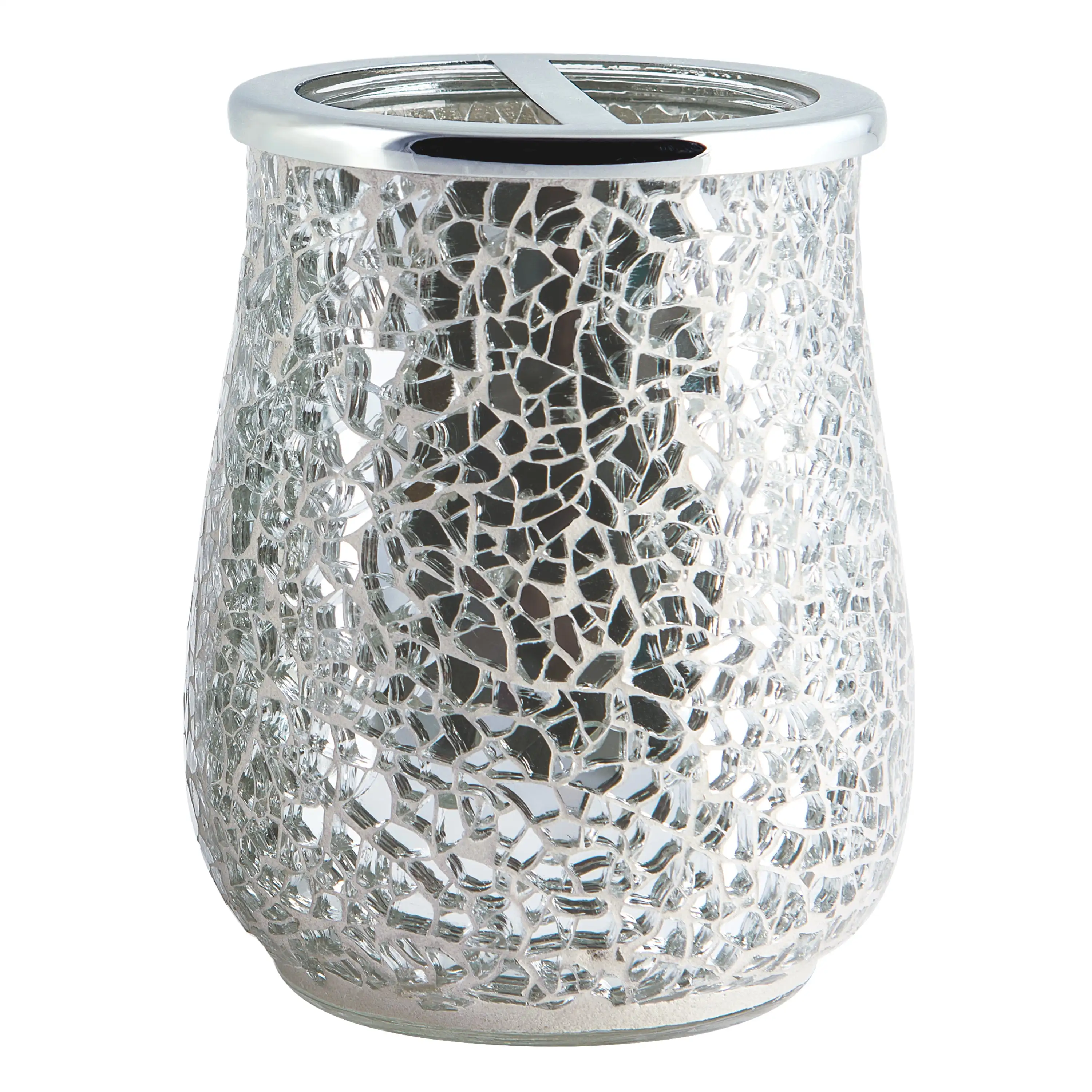 

Glimmer Mosaic Glass Toothbrush Holder, Shiny Silver Grey, Bathroom Accessory, Home Decor