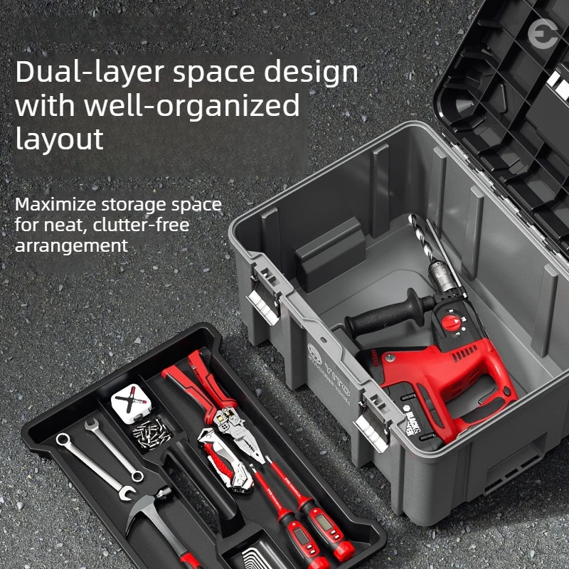 Household Tool Case Large Capacity Power Tools Storage Box Portable Hardware Organizer Suitcase Stackable Tool Storage Boxes