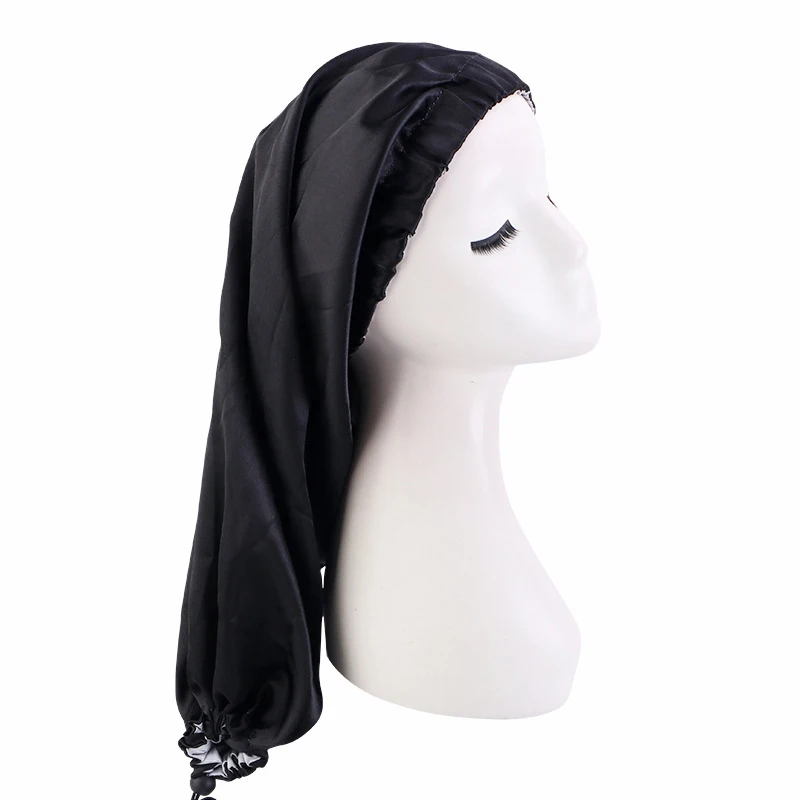 Bonnet de nuit Long en Satin pour femmes, Bonnet de couchage soyeux avec large bande élastique pour cheveux bouclés, Bonnet de soins, Turban, chapeau de nuit, nouvelle collection 2025