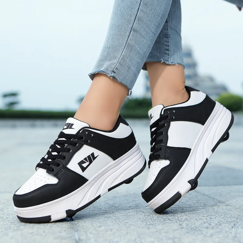 Туфли на четыре колеса, прогулочная обувь для мальчиков и девочек, повседневные спортивные туфли на открытом воздухе, шлепанцы и термоусадочные туфли для школьников, кроссовки