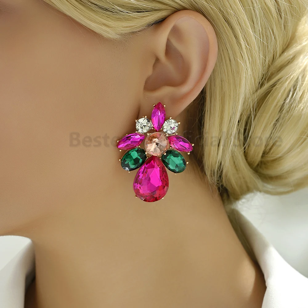 Colorful Glass Flower Shaped Drop Earrings For Women 2025 New Trend Luxury Design Boho Fashion Jewelry Charms Ear Accessories