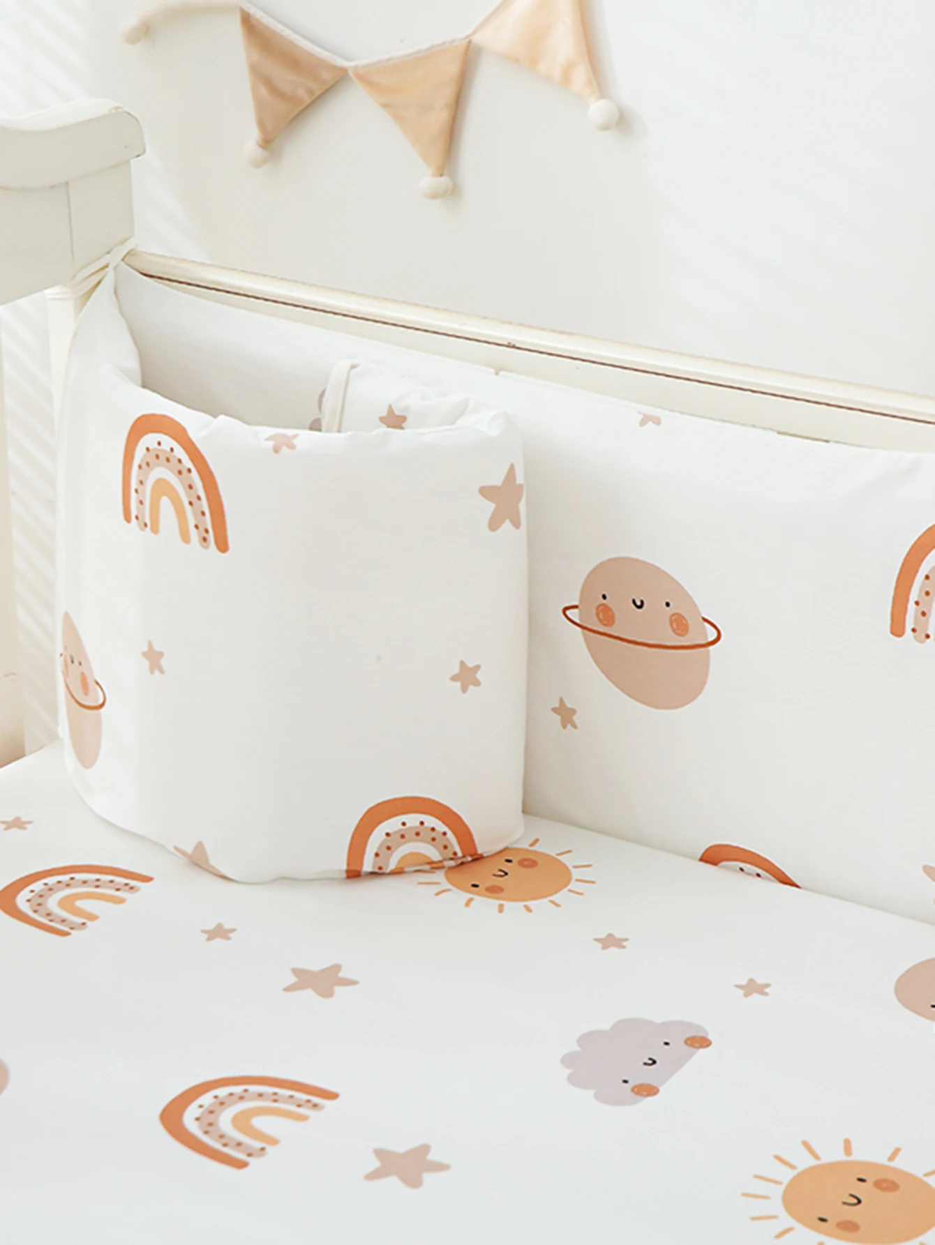 1 Stück Babybett-Schutzbeschiene, weiche Polsterung, Stoßstangeinlage für Säuglingsbett, gepolsterter Bettzaun mit Cartoon-Druck, einteilig, 120/180/200 cm Länge