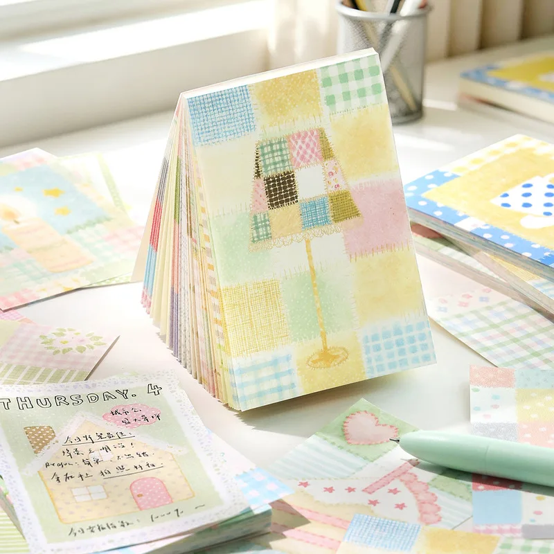 50 Sheets Per Book Patchwork Style Notepad Healing Pattern Tearable Journal Base Decor Paper Non-Sticky Memo Sheets
