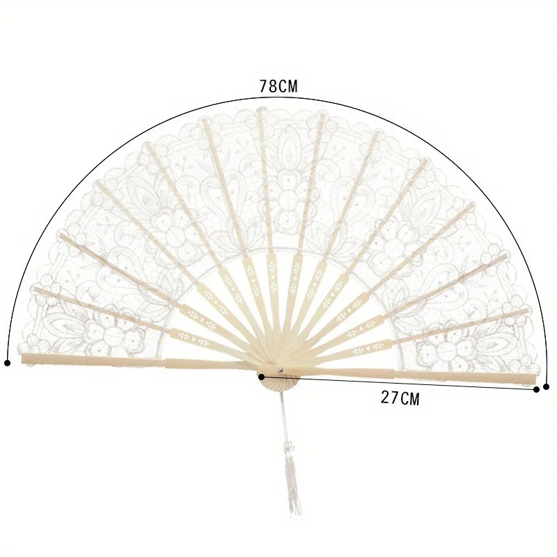 1PC Elegant HollowOut Lace Fan for Bridal Shower Dance Recital Sheer Handheld Fan for Wedding and Formal Occasion