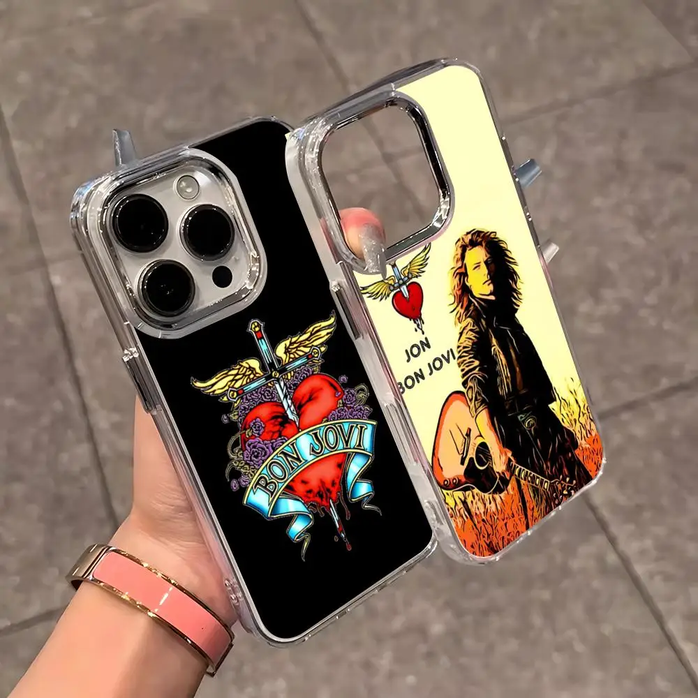 Capa de Celular Transparente Eletroplaqueada Macia para iPhone 17 Air 16 E 15 14 13 12 11 Plus Pro Max - Banda de Rock B-Bon Jovi Forever