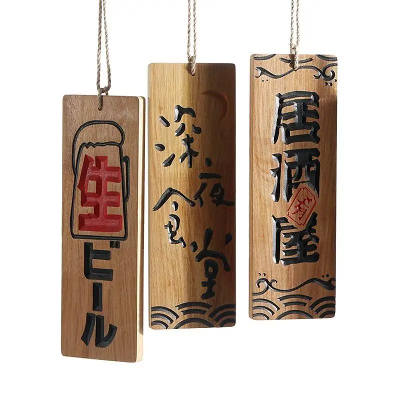 Japanese Style Menu Solid Wood Wooden Board Hanging By Plate Jujiu House Sushi Restaurant Carved Wooden Decorative Signboard