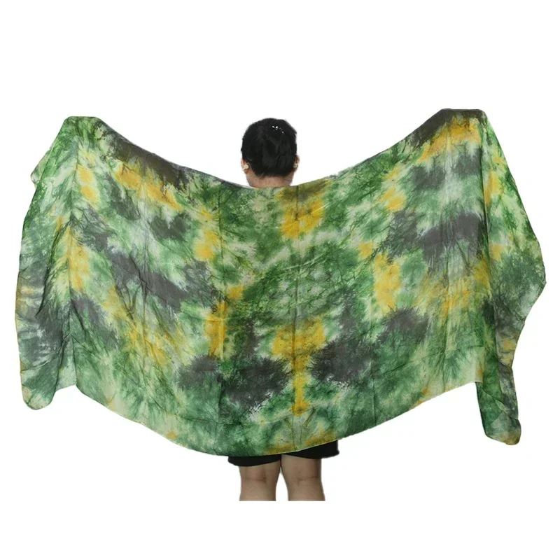 Jedwabny szal do tańca brzucha, barwiony metodą tie-dye, welony do tańca brzucha, lekkie szale damskie do tańca brzucha, gradientowy jedwabny welon do występów.