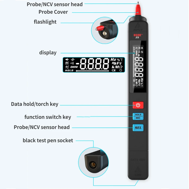 BSIDE Z1 Z5 Digitale Multimeter Tester Smart Pen Typ Spannung Detektor DC AC Kapazität Ohm NCV Hz Diode Kontinuität Meter