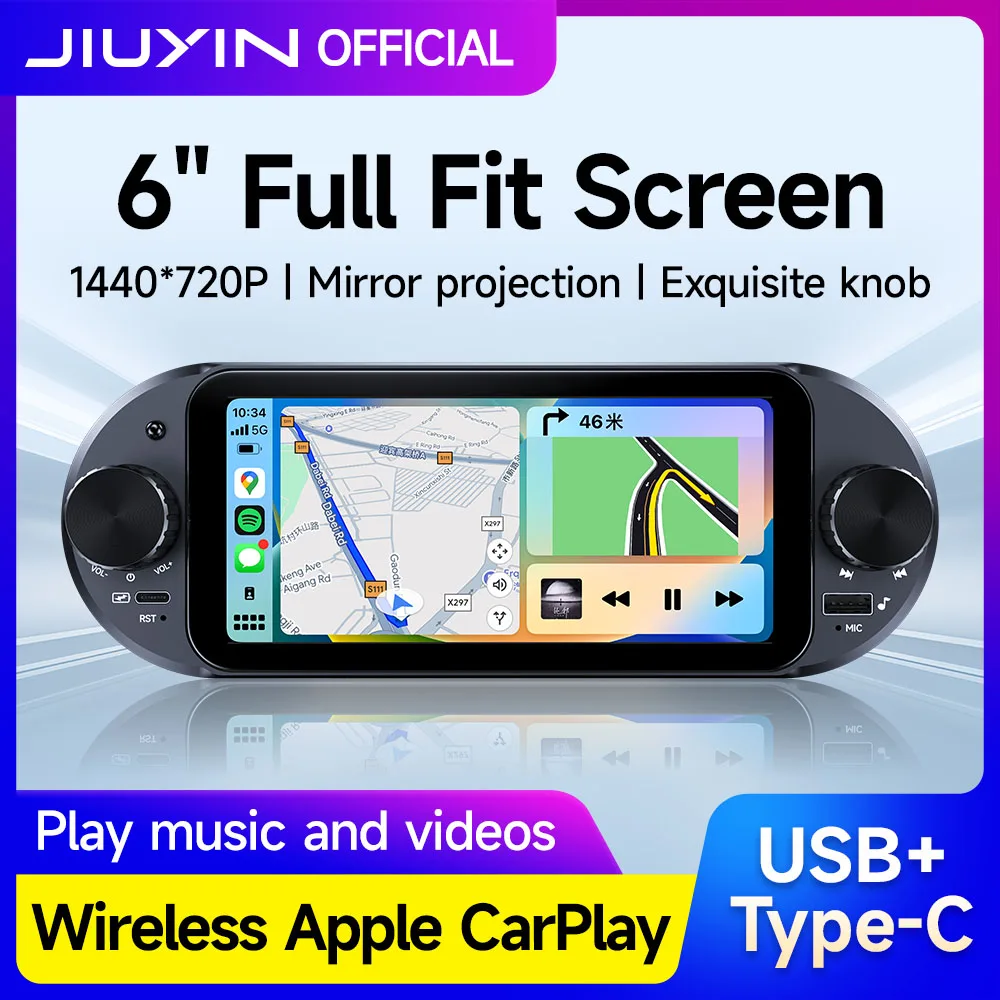 JIUYIN 6 Inch Universal 1 Din Car Stereo Radio MP5 Player Wireless Carplay Android Auto BT SWC FM USB Type-C Plug Autoradio