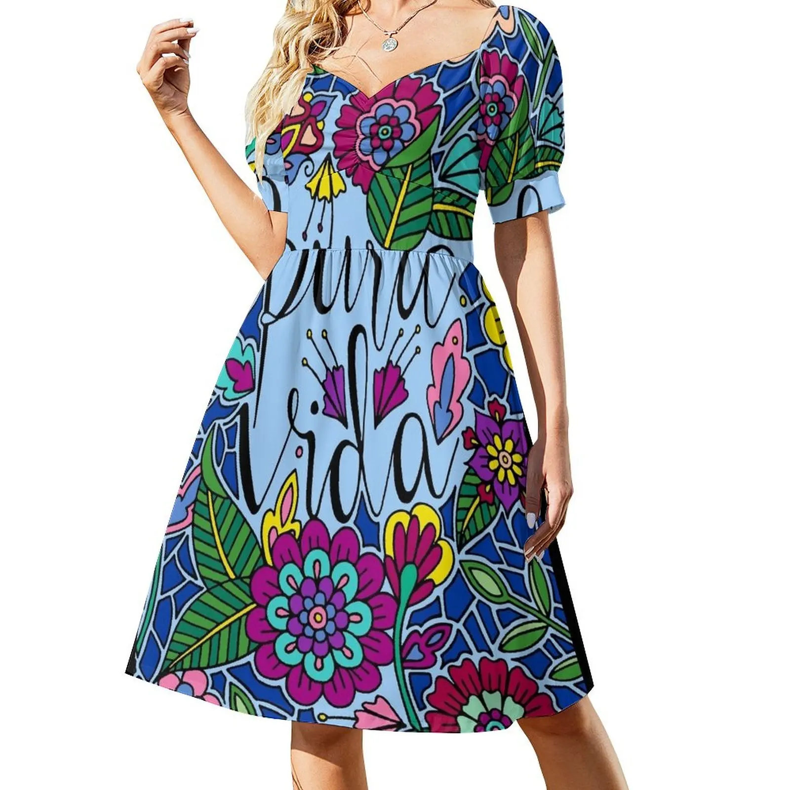 

Pura Vida || Costa Rica || Lettering || Quote Short Sleeved Dress dress dresses Women's summer skirt Dress