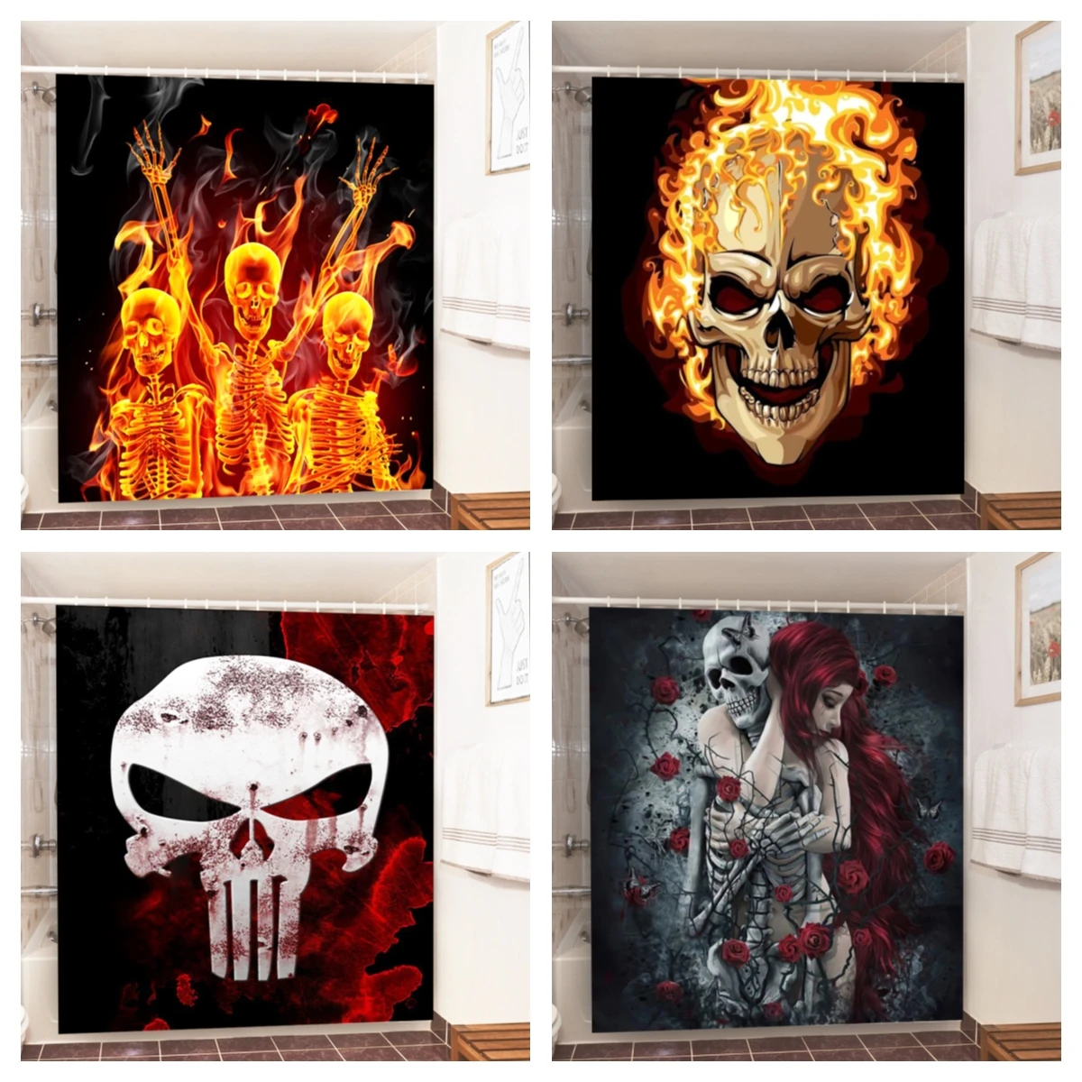 Skull 3D Printing Bath Screens Bathroom Shower Curtains Polyester Waterproof Fabric Fire Curtain Halloween Home Decor 180*200