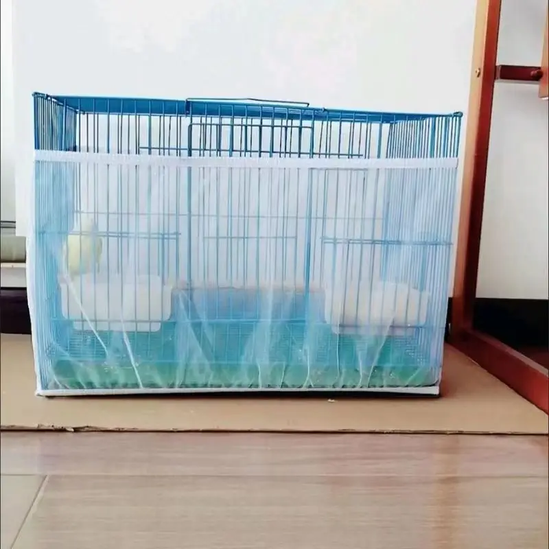 Nylon Mesh Bird Parrot Cover Soft Easy Cleaning Nylon Airy Fabric Mesh Bird Cage Cover Seed Catcher Guard (Only Mesh Cover)