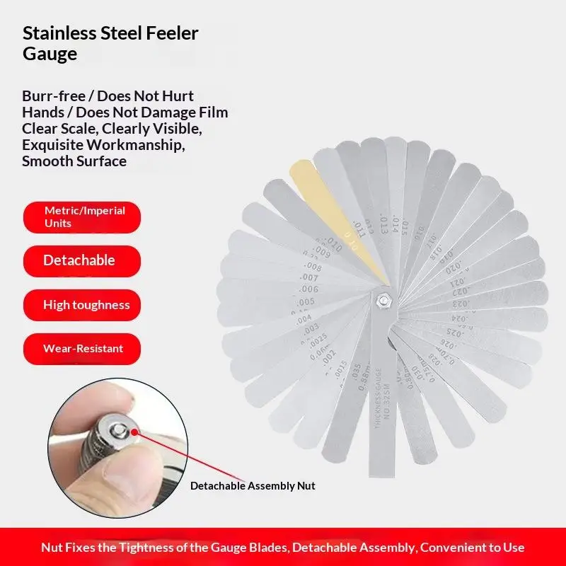 

32Pcs/set Portable Durable Feeler Gauge Various Specifications Arc Stainless Steel Feeler Gauge Gauge Rangefinder