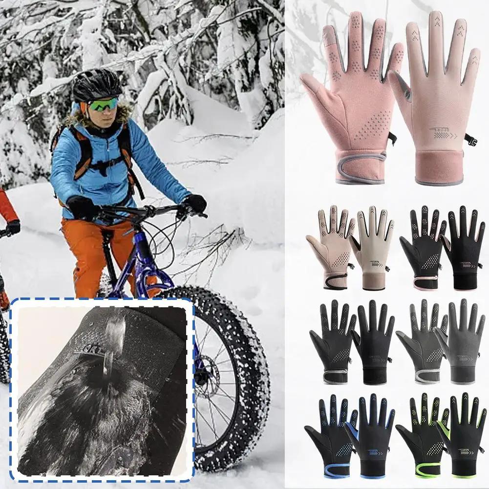 Winter Gloves Women Cycling Bike Thermal Fleece Cold Waterproof Wind Bicycle Cycling Resistance Suede Fabric Gloves Drive Y0Z8