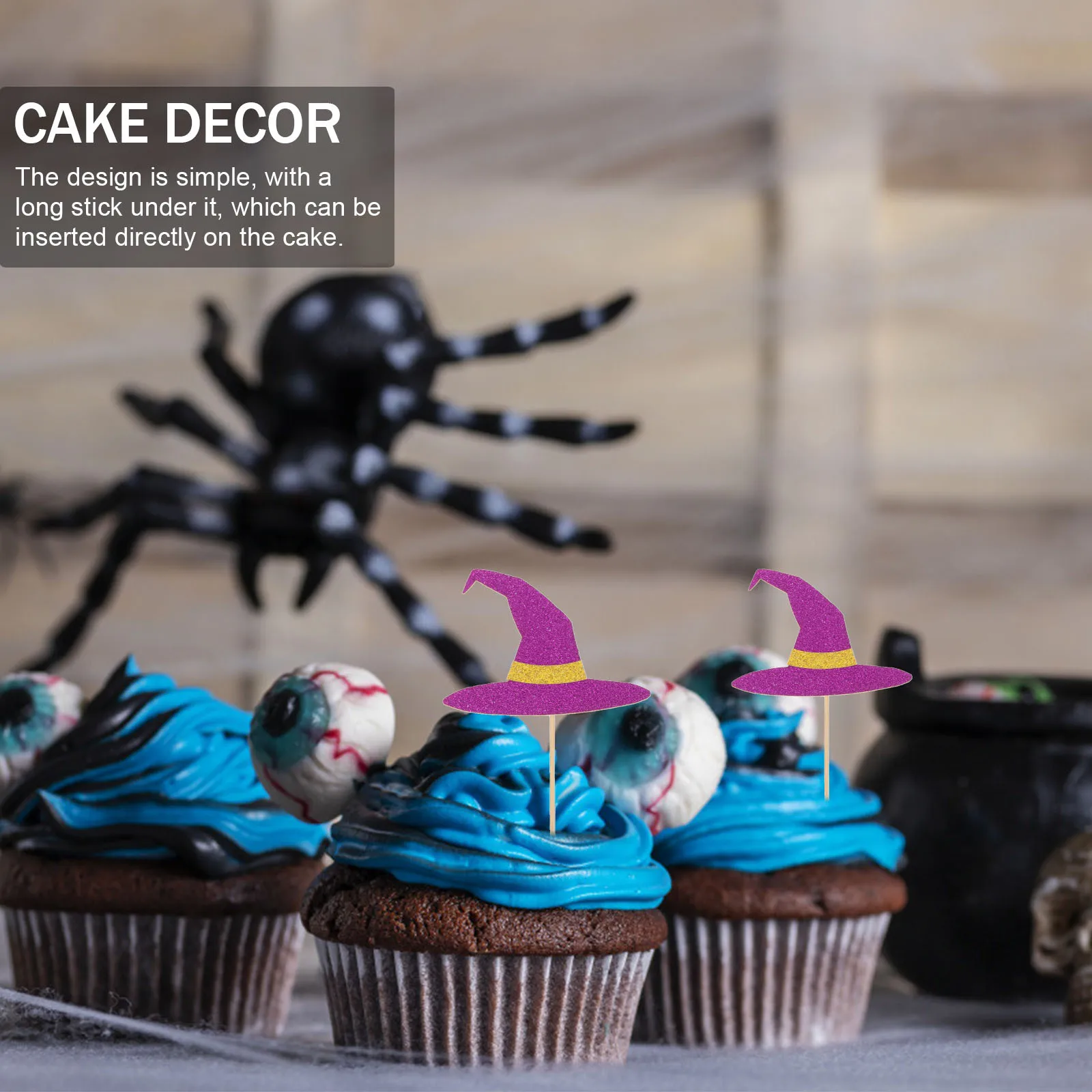 

24Pcs Wooden Witch Hat Picks Halloween Cake Toppers Long Stick Insertion Decor Halloween Cake Decor Birthday Party Favor