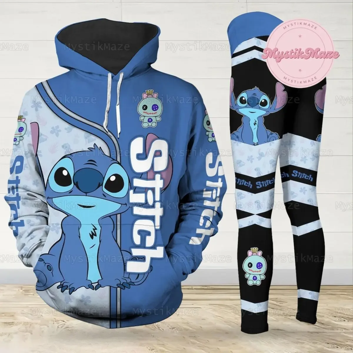 New Disney Stitch 3D Women\'s Hoodie and Leggings Suit Minnie Yoga Pants Sweatpants Fashion Sports Suit Women\'s Tracksuit Set