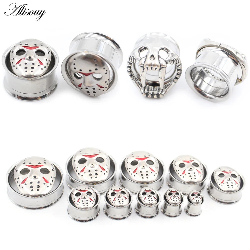 Alisouy 1PC Stainless Steel Face Mask Snake Fang Ear Flesh Tunnels Plugs Expander Stretcher Flared Gauges Piercing Body Jewelry