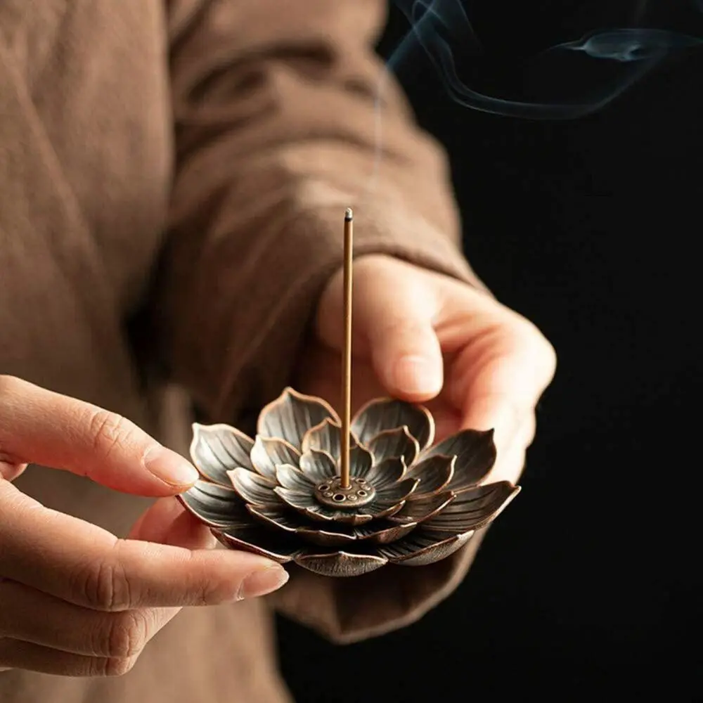 High Quality Alloy Incense Holder Multi-Hole Lotus Shape Incense Stick Holder Decorative Lotus Censer Temples Home Office