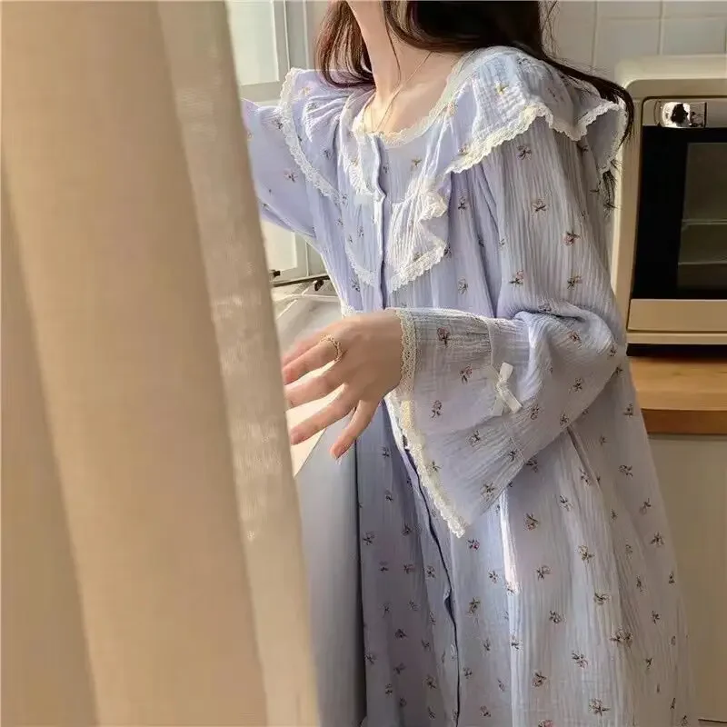 New Sweet Girls Cotton Loose Sleepshirts Women\'s Princess Style Home Dress Student Leisure Nightgowns Spring Autumn Nightdress