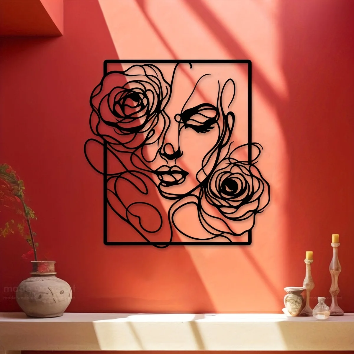 1 Piece of Metal Wall Decor Featuring a Female Face and Rose Pattern, Perfect for Beautifying Beauty Salons. This Modern Line Art Piece Adds a Touch of Beauty to Any Room. It Measures 15.75 X 15.51inch and Is a Great Gift for Moving, Weddings, and Christmas.