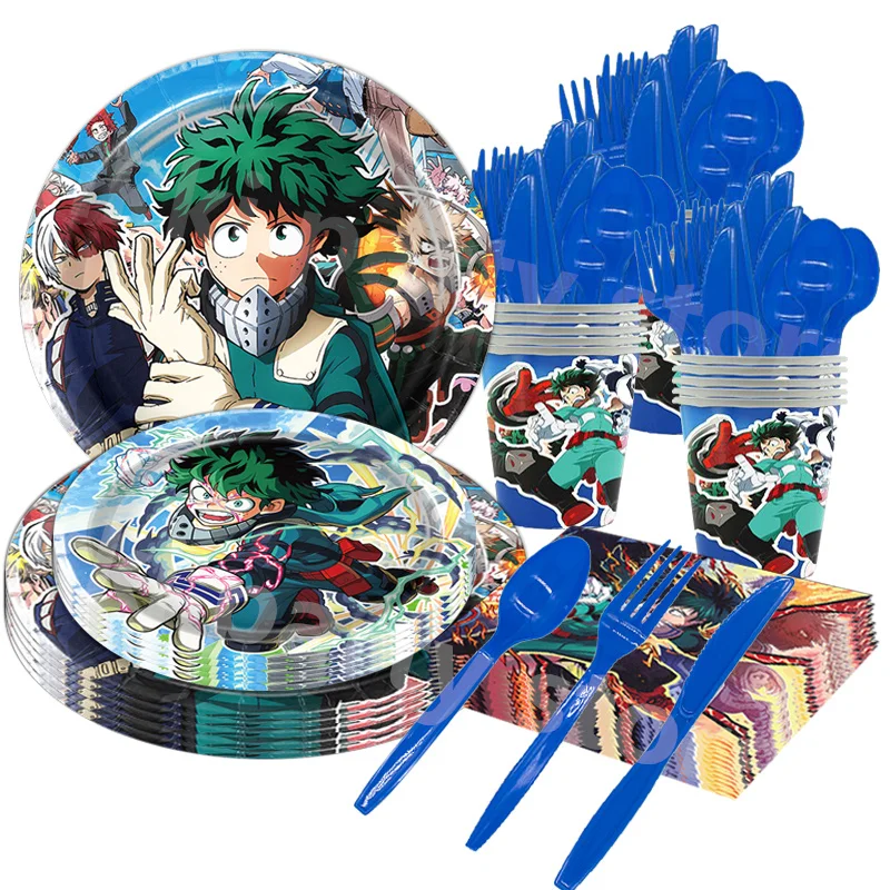 My Hero Academia Birthday Decorations Balloon Party Supplies Disposable Tableware Plates Paper Cup Napkin Room Decor みどりや いずく