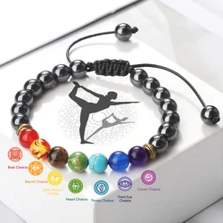 Healing 7 Chakra Beaded Bracelets Men 6 8mm Hematite Engery Stone Yoga Bangles Women Black Gallstone Health Protection Jewelry