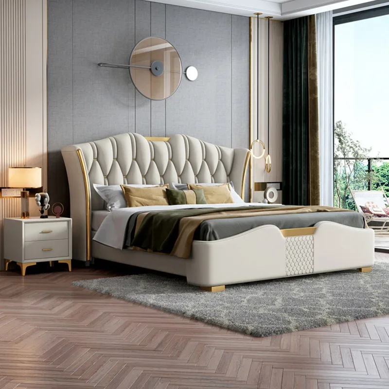 

High-end modern simple leather bed 1.8 meters double bed American light luxury soft bed