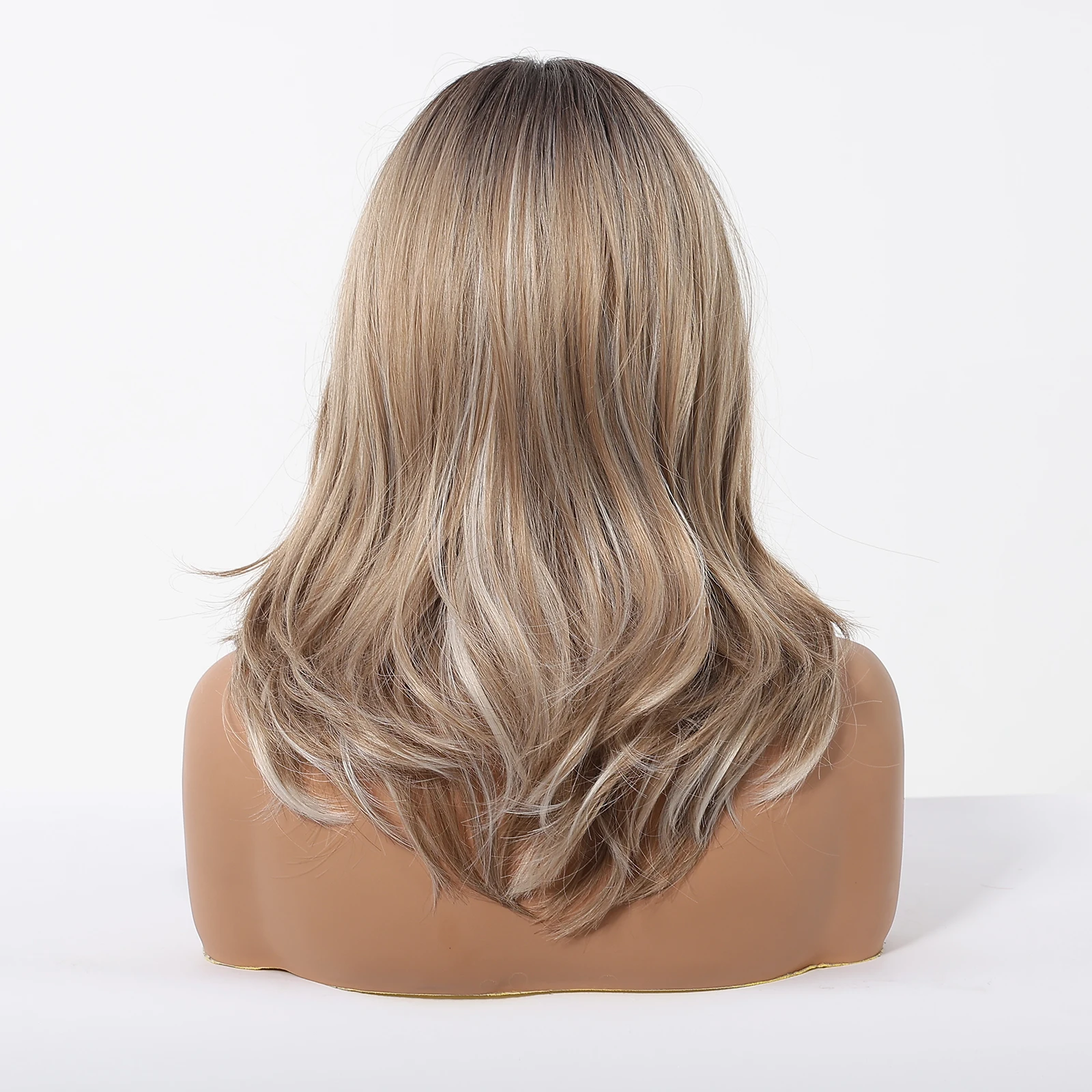 Blonde Brown Highlights Wigs Medium Length Natural Wavy Wig Middle Part Synthetic Hair Heat Resistant For Women Daily Cosplay