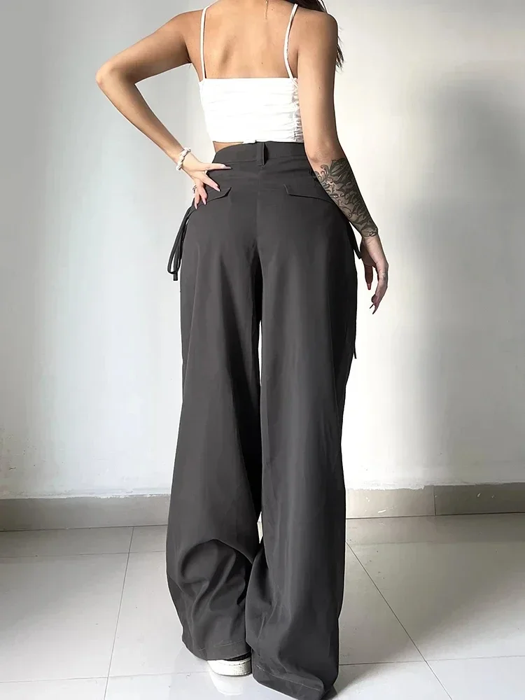 Vintage Wide Leg Pants Women Gray High Waist Y2k Streetwear Casual Suit Pants Korean Loose Office Lady Trousers