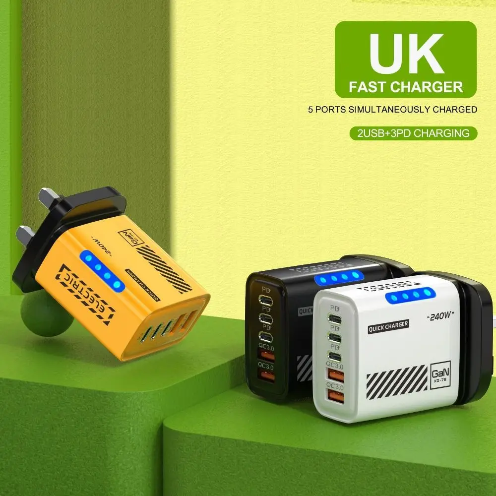USB A + C 240 واط شاحن التوصيل مع ضوء الاتحاد الأوروبي/الولايات المتحدة مهايئ شاحن الهاتف PD QC3.0 شحن سريع USB C شاحن آيفون // سامسونج