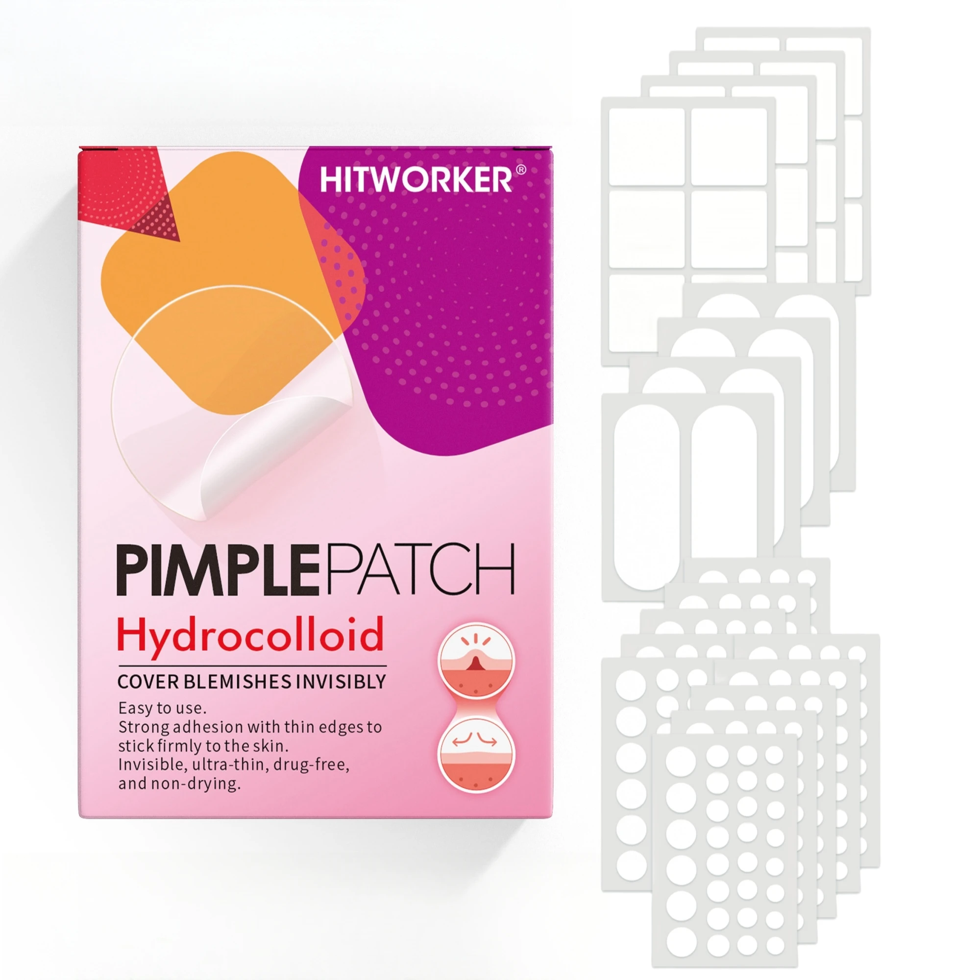 332pcs Hydrocolloid Pimple Patches for Face, Mixed Size Round & Rectangular Blemish Cover Stickers, Facial Spot Patches
