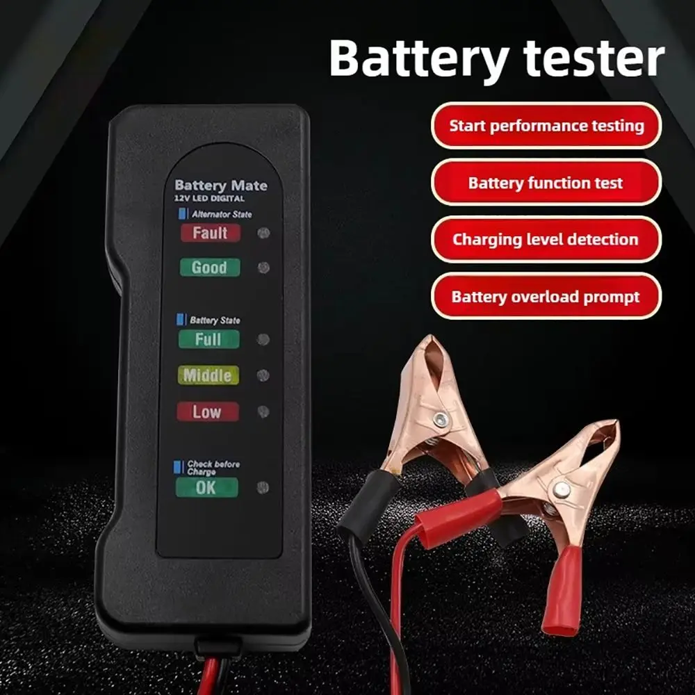 

1Pcs 12V Battery Level Battery Tester Red Yellow Green Display Copper Wire Alternator Tester BT-170 ABS Battery Checker
