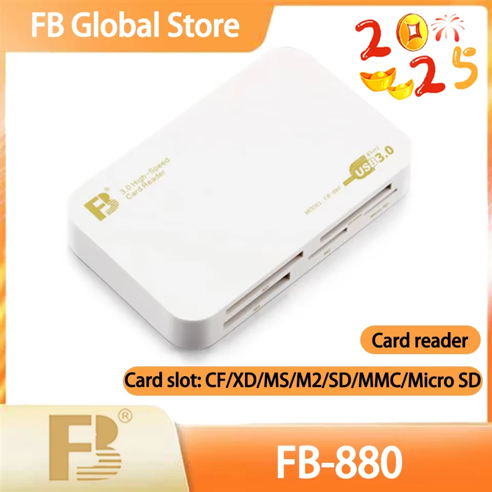 FB 880 다기능 카드 리더, 동시 변속기, CF, XD, MS, M2, SD, MMC, 마이크로 SD, USB3.0 인터페이스, USB2.0, USB1.1, 5 카드