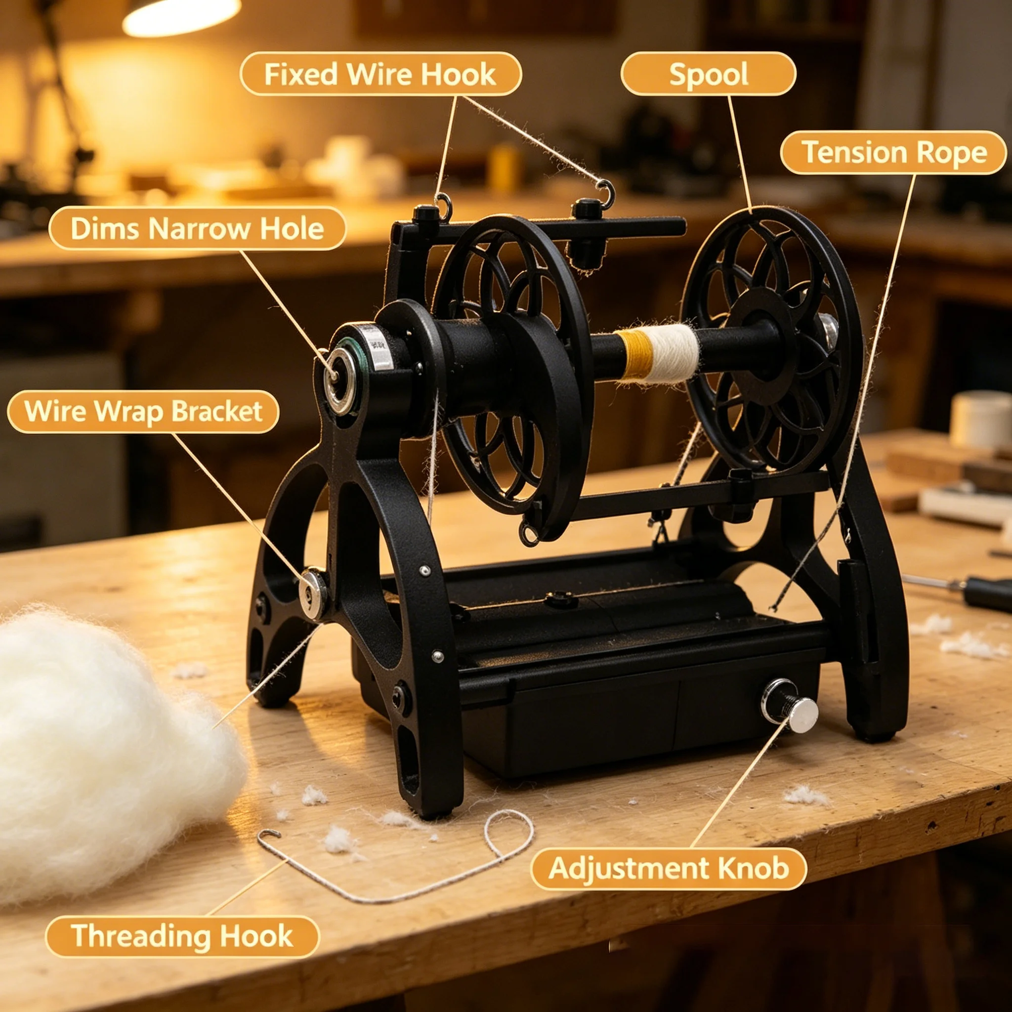 12V Electric Household Mini Spinning Wheel Stepless Speed Adjustment Wool Fiber Spinner DIY Handmade Yarn Knitting Craft Tools