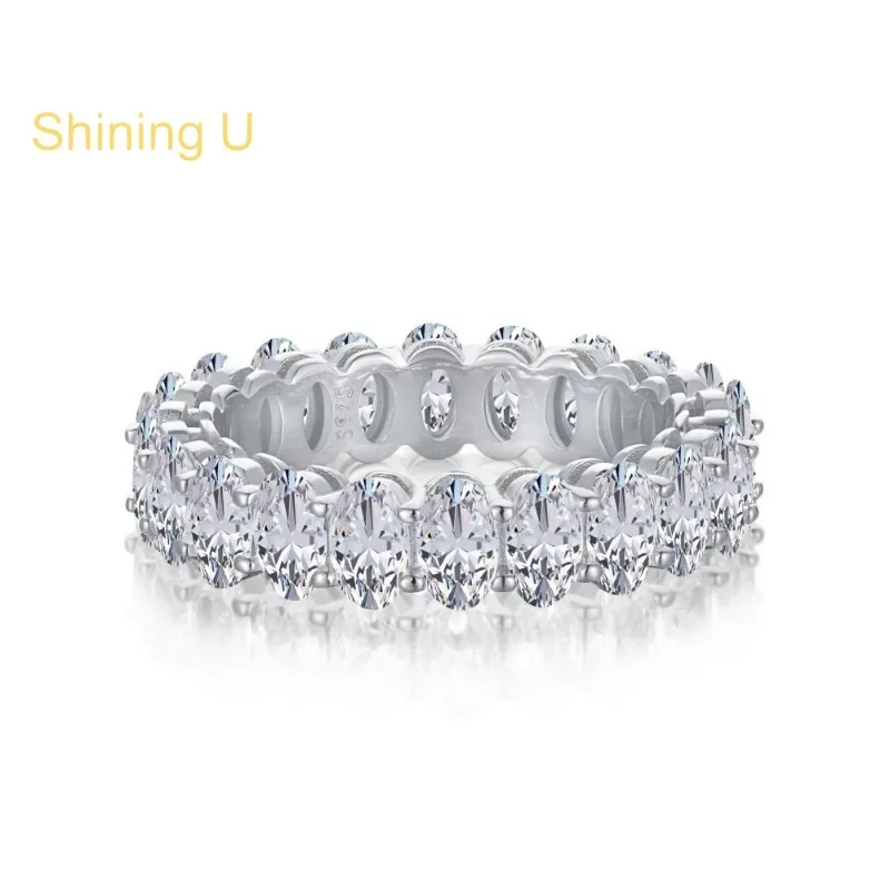 Shining U S925 Silver 3*5mm Oval High Carbon Dimond Gems Row Ring for Women Fine Jewelry Anniversary