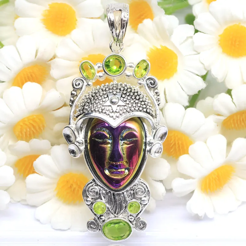 

Купи 5, получи 1 бесплатно: Крупный серебряный кулон 63x28 мм с титановым кварцем, гранатом родолитом и голубым аквамарином, 13 г, в форме лица богини