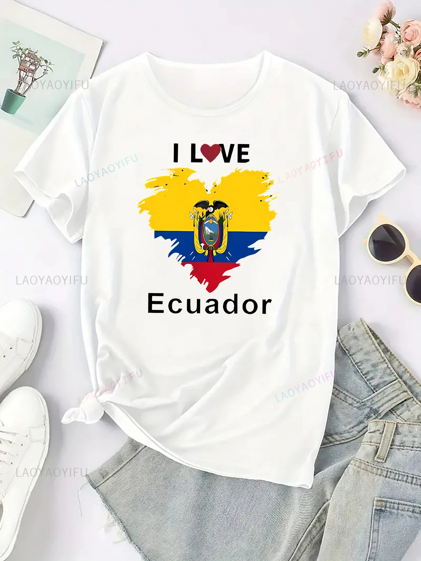 الإكوادور الوطنية القلب طباعة طاقم الرقبة تي شيرت المرأة ملابس رياضية عادية المحملة كل موسم الشارع أزياء شخصية فريدة من نوعها