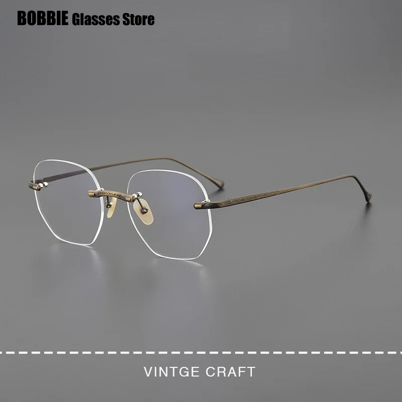 

Japanese Designer Pure Titanium Rimless Glasses Frame Men Women Polygon Eyeglasses Ultra Light Myopia Spectacle Eyewear 2023 New